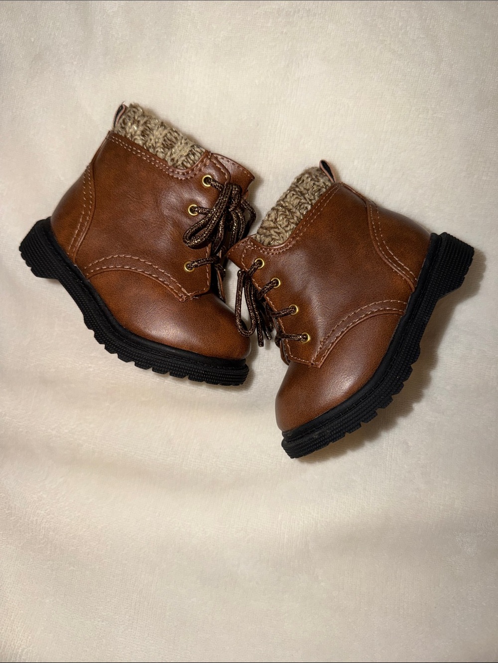 Brown Baby Boots with Knit Collar